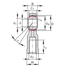 桿端軸承 GIKSR16-PS, 根據(jù) DIN ISO 12 240-4 標(biāo)準(zhǔn)，特種鋼材料，帶右旋內(nèi)螺紋，免維護(hù)