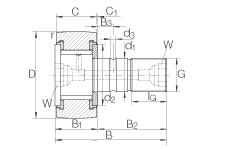 螺栓型滾輪 KRV90-PP, 軸向引導(dǎo)，滿裝滾針，兩側(cè)用塑料推力平墊圈