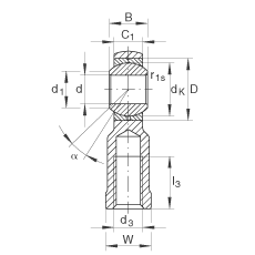 桿端軸承 GIKL12-PB, 根據(jù) DIN ISO 12 240-4 標(biāo)準(zhǔn)，帶左旋內(nèi)螺紋，需維護(hù)