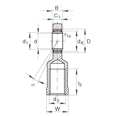 桿端軸承 GIR60-UK-2RS, 根據(jù) DIN ISO 12 240-4 標(biāo)準(zhǔn)，帶右旋內(nèi)螺紋，免維護(hù)，兩側(cè)唇密封