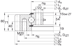 四點接觸球軸承 VSA250955-N, 標(biāo)準(zhǔn)系列 25， 外部的齒輪齒，兩側(cè)唇密封