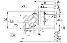 交叉滾子軸承 XSA140744-N, 標(biāo)準(zhǔn)系列 14， 外部的齒輪齒，兩側(cè)唇密封