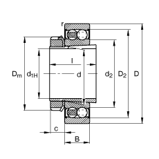 自調(diào)心球軸承 2205-K-2RS-TVH-C3 + H305, 根據(jù) DIN 630 和 DIN 5415 標(biāo)準(zhǔn)的主要尺寸, 帶錐孔和緊定套，兩側(cè)唇密封