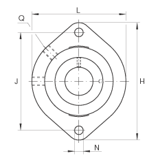 軸承座單元 GLCTE35, 帶兩個螺栓孔的法蘭的軸承座單元，鑄鐵，偏心鎖圈，P 型密封