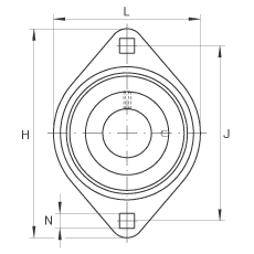 軸承座單元 RATY40, 帶兩個螺栓孔的法蘭的軸承座單元，鋼板， 內(nèi)圈帶平頭螺釘， P型密封