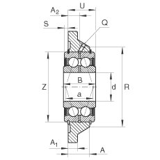 軸承座單元 PCCJ30, 帶四個螺栓孔的法蘭的軸承座單元，鑄鐵，雙列角接觸球軸承，P 型密封