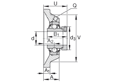 軸承座單元 RCJ1-1/4-206, 四角法蘭軸承座單元，鑄鐵，根據(jù) ABMA 15 - 1991, ABMA 14 - 1991, ISO3228 帶有偏心緊定環(huán)，R型密封，英制