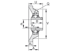 軸承座單元 RCJY2-15/16, 四角法蘭軸承座單元，鑄鐵，根據(jù) ABMA 15 - 1991, ABMA 14 - 1991 內(nèi)圈帶有平頭螺栓，R型密封， ISO3228，英制