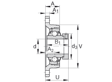 軸承座單元 RCJT2, 對角法蘭軸承座單元，鑄鐵，根據(jù) ABMA 15 - 1991, ABMA 14 - 1991, ISO3228 帶有偏心緊定環(huán)，R型密封，英制