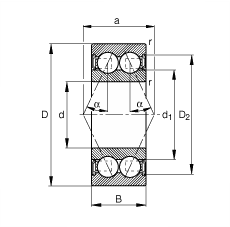 角接觸球軸承 3312-B-2RSR-TVH, 根據(jù) DIN 628-3 標準的主要尺寸，兩側(cè)唇密封，接觸角 α = 25°